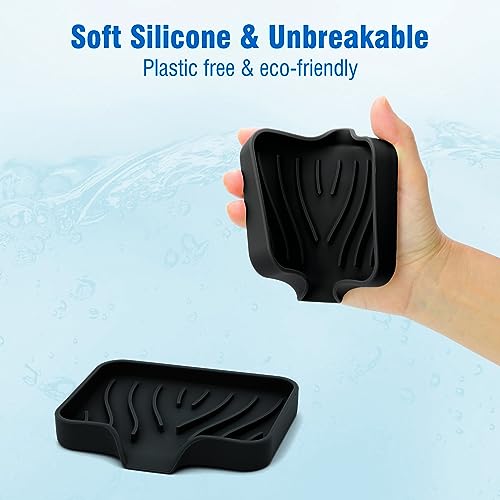 AIMAIAIMAI 3-Pack Silicone Soap Dish Set – Bar Soap Holder with Self-Draining Design, Easy-Clean Tray for Shower, Bathroom, Kitchen, and Tub (Black) - color: Black