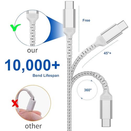 ULIFTUS 6 Inch USB C Cable for iPhone 15 Pro/Max, 3-Pack Braided USB A to USB C Cable Fast Charging Type C Cord for Samsung Galaxy S23 Google Pixel, Short USB C Charger Cable 0.5ft -Silver - size: 0.5 Feet