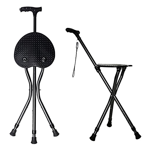 Yayayo Hold 440 lbs Folding Canes with Seat Walking Stick Height Adjustment Cane Seat Capacity Frosted Handle with Magnetic Therapy Stone Crutches Stool - color: Black