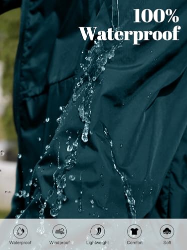 CRIPOM Packable Rain Jacket Women Waterproof Lightweight Jacket With Hood Womens Windbreaker Jacket S-XXL - color: Dark Blue, size: X-Large