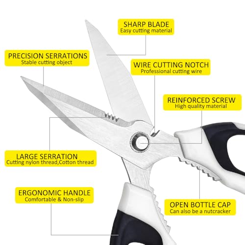 Utility Scissors Heavy Duty, Heavy duty Shears Stainless Steel Blades with Protective Case, Multipurpose Scissors for Cutting Cardboard, Fabric, Carpet, Leather, Wire (White Set) - color: White Set
