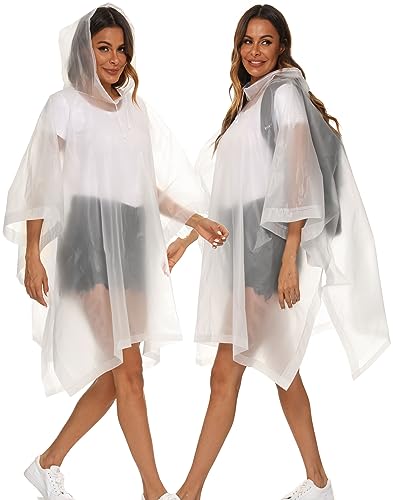 2 Pack Rain Ponchos for Adults Reusable - Raincoats Survival Emergency Heavy Duty Rain Coat with Drawstring Hood - color: White&yellow