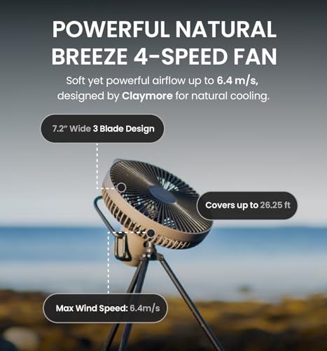 Claymore V1040 Black Rechargeable Portable Fan – 10,400mAh Power Bank Function Remote Control 4-Speed Quiet BLDC Air Circulator USB-C Charging 23 Hrs Runtime for Camping, Indoor, Outdoor - style: V1040 (Black)