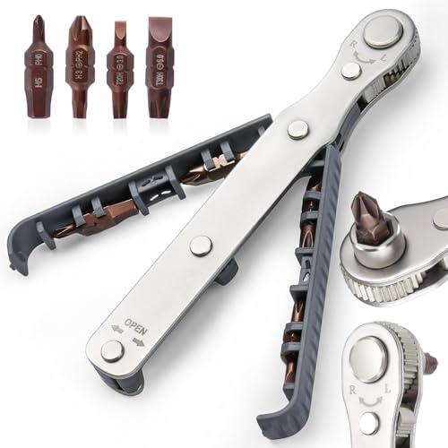 OSDUE 5 Pcs Mini Ratchet Wrench Set, 1/4 Inch Drive, High Torque Offset Reversible Screwdriver, with Phillips, Slotted, Hex, Torx for Tight Spaces - color: 5 Pc Mini Ratchet Wrench