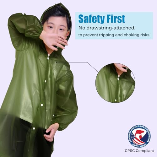 Kids Rain Jacket, 2 Pack Rain Ponchos for Kids - Reusable Raincoats for Boys and Girls Waterproof Outdoor Rain Gear - color: N: Olive + Gray