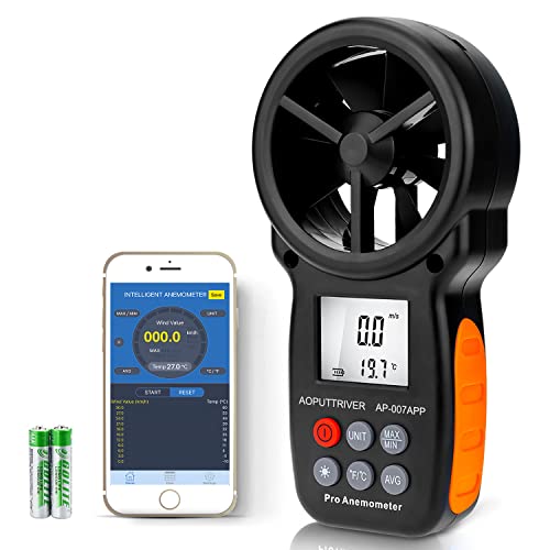 Anemometer Bluetooth with APP Handheld CFM Air Flow Meter up to 67.1 mph | Digital Wind Speed Meter with Backlit LCD, Wind Chill, Wind Temp(℃,℉), Max/Min/Average for HVAC Sailing Drone - color: AP-007-APP Bluetooth