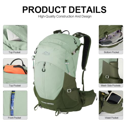 IX INOXTO Hiking Backpack, Camping Backpack, 30L Waterproof Hiking Daypack with 3L Water Bladder and Rain Cover (Green) - color: Green