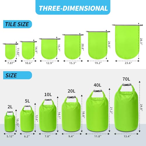 Dry Bag Set, Waterproof Small Lightweight Dry Bags for Paddle Board Kayaking, Fishing, Camping(Green, 20L 2Pack) - color: Green, size: 20L 2Pack