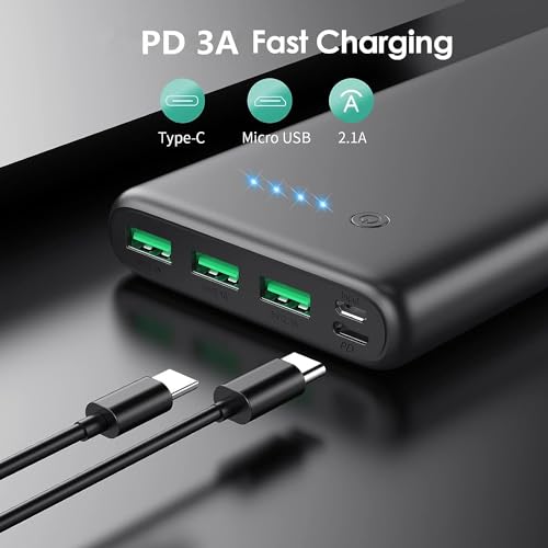 Portable Charger 36800mAh Power Bank,PD Fast Charging USB C External Battery Pack,4 Outputs 2 Inputs Travel Essentials Portable Phone Charger for iPhone 17/16/15/14/13/12,Galaxy S24 Android Phone etc - color: Black