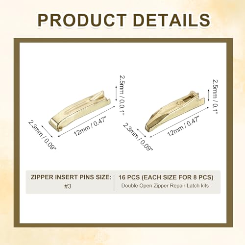 uxcell 8Set Double Open Zipper Repair Latch Kits, #3 Copper Insert Pins Zipper Stopper for Bags Coats Jackets Zippers Repairing Replacement, Light Gold - color: Light Gold, size: #3