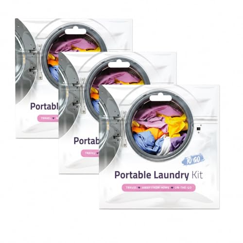 Portable Laundry Kit – Travel Clothes Cleaning Essentials with Liquid Detergent, Stain Remover Wipe, Dryer Sheet & Laundry Bag – Bulk Supply for Motels, Camping & Charities (3 Packs) - size: 0.25 Fl Oz (Pack of 3)