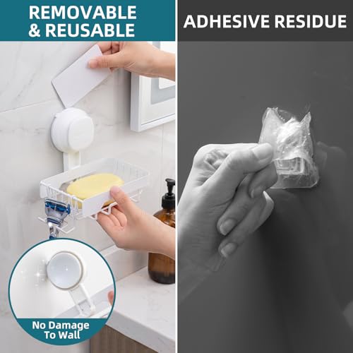 TAILI Soap Dish for Shower, Bar Soap Holder,Suction Visible Indicator,White | Soap Holder Shower, Soap Bar Holder for Shower Wall, Removable Bathroom Sponge Holder, Soap Dish with Suction Cups - color: Light White