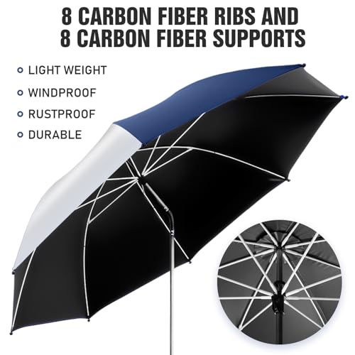 2 Pack Beach Umbrella with 360 Universal Clamp, UPF50+ Umbrella Outdoor Patio Sun Protection for Chairs, Beach &Patio Use (Not Include Chair) - color: Ink Blue/Silvery