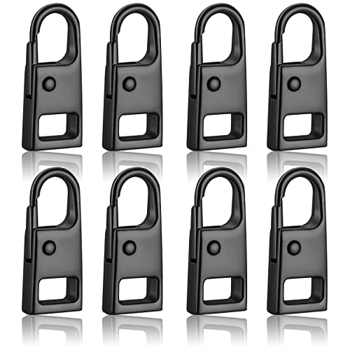 WILLBOND 8Pcs Zips,Black | Replacement Pull Tab for Luggage Backpack Jacket, Detachable Metal Slider, Universal Zipper Repair Kit, Fixer Handle - style: Black