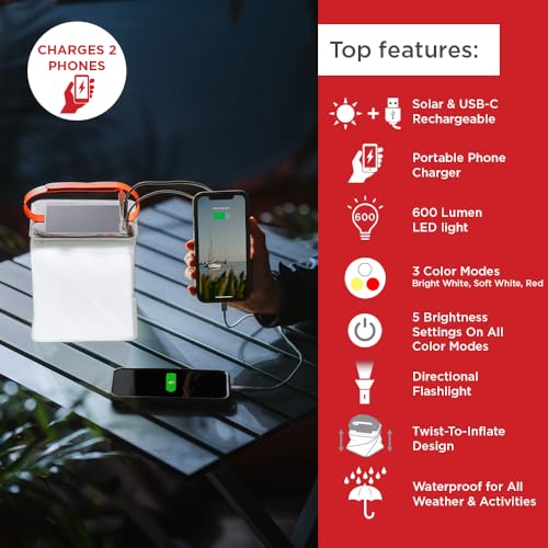 LuminAID Survivor Inflatable Solar LED Camping Lantern & Dual Phone Charger - style: 600 Lumens