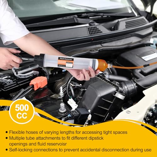 500CC Automotive Fluid Extractor with 39'' Long Hose & ExtensionTubes, Portable Oil Extractor Pump for Oil Change, Large Fluid Pump with Clear Scale & Transparent Body for DIY Maintenance