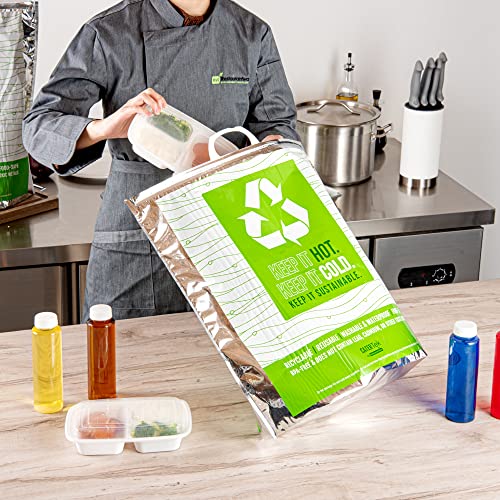 Restaurantware Green And Silver Plastic Thermal Bag, 10 Pack - size: 20"