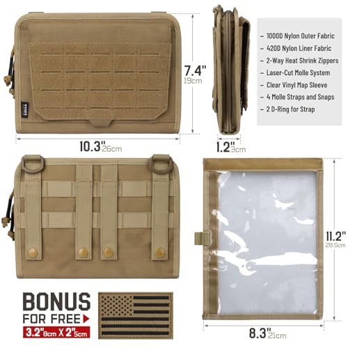 WYNEX Tactical Molle Admin Pouch, Laser-Cut, EDC Organizer Tool Pouch | Utility Organizer EDC Medical Bag, EDC Pocket Modular Pouch, Tactical Accessories EDC Pouch, Include U.S Patch - color: Khaki (upgrade)