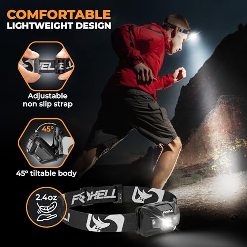 Foxelli USB‑C Rechargeable LED Headlamp – Ultra‑Light 2.4 oz & Bright 180 Lumens – Red/White Light, 5 Modes, IPX5 Waterproof, 40 h Runtime for Trail Running, Camping, Hiking - color: 2-Pack Black