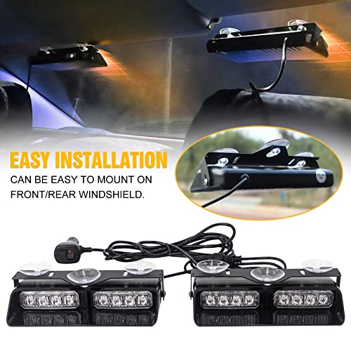 XRIDONSEN 2 in 1 Dash Emergency Strobe Lights Front/Rear Amber Blue Windshield Lights Warning Safety Flashing w/Suction Cups for Volunteer Vehicles, Trucks（Amber/Blue - color: Amber/Blue