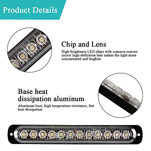 2pcs 12LED White Led Emergency Beacon Hazard Warning Flashing Strobe Light Bar Universal for Construction Vehicle Car Truck Trailer 12-24V - color: White