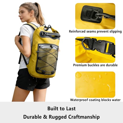 SHENDU 20L Waterproof Dry Bag - Roll-Top Backpack w/Waterproof Phone Case for Kayaking, Hiking, Camping, Boating, Beach Unisex (Yellow) - color: Yellow