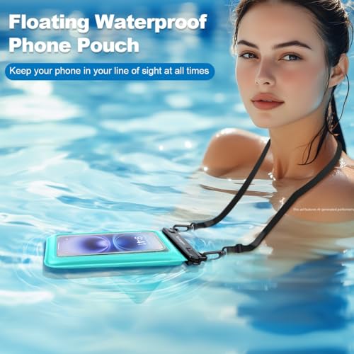 Rynapac Double Space Floating Waterproof Phone Pouch [Up to 8.5''], 2 Pack - color: Pink & Green