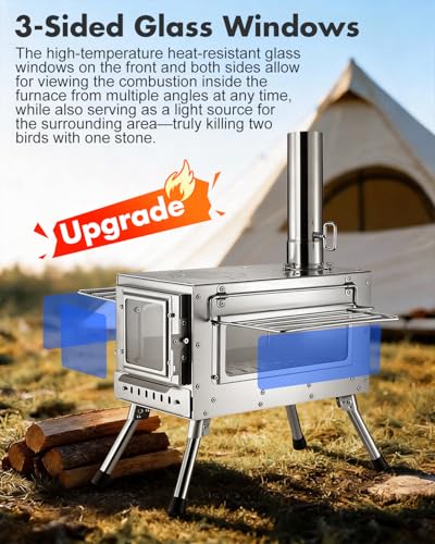 Camping Wood Stove，Wood Burning Tent Stove，Portable Hot Tent Stove for Camping, Hunting, Ice Fishing，Cooking，Shelter - color: Sliver
