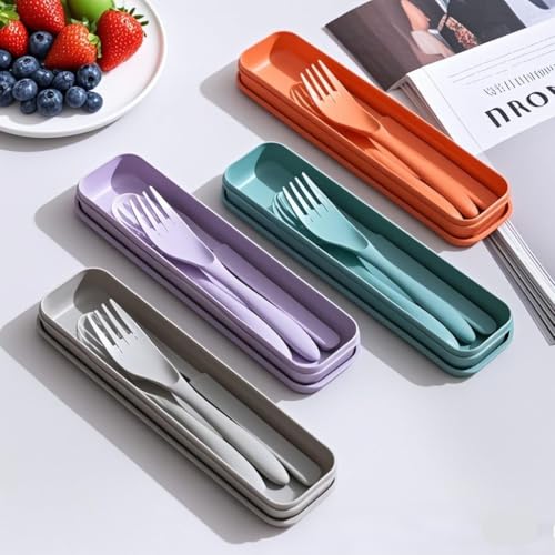 Portable Travel Utensils for Daily Use (Grey, Purple, Dark Green, Orange) - color: Grey, Purple, Dark Green, Orange