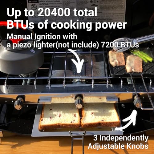 FineFlame Camping Stove, Propane Portable Camp Stove, 20400BTU-3Burners - color: Black-3 burner+griddle-20400BTU