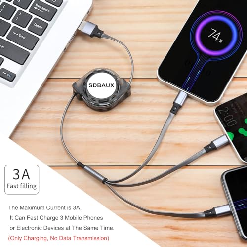 SDBAUX Multi USB Charger Cable Retractable 3 in 1 Multiple Charging Cord Adapter with Mini Type C Micro USB Port Connectors Compatible Cell Phones Tablets Universal Use(2Pack /Gray) - color: Gray