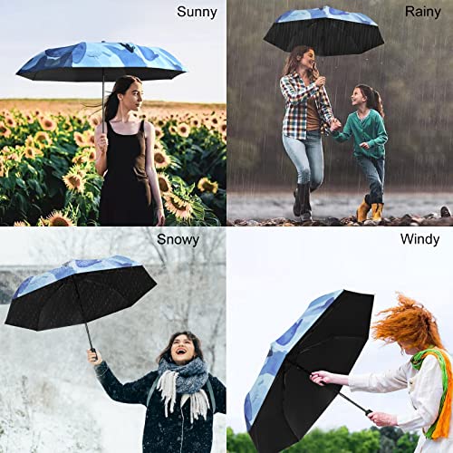 Cuby UV Sun Umbrella Compact Folding Travel Umbrella Auto Open and Close for Windproof, Rainproof & 99.9% UV Protection Parasol with Black Anti-UV Coating (Blue Whale) - color: Blue Whale