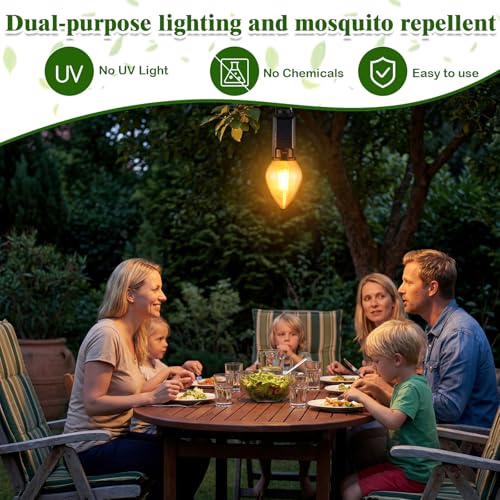 4 Pack Solar Tent Lights for Camping, Yellow Mosquito Repellent Light Bulbs, Rechargeable Hanging Lanterns with Hooks, Portable Bug Proof LED Lantern for Camping, Hiking & Emergency Power(T01)
