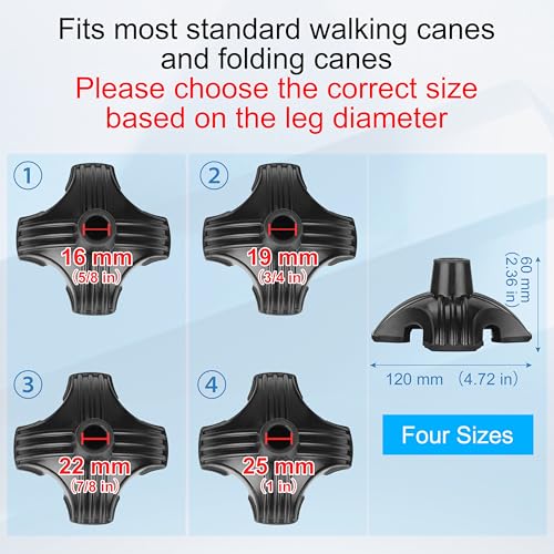 supregear Cane Tip 1 inch Heavy Duty - Self Standing Rubber Quad Base | Non-Slip 4 Prong Replacement Foot Pad for Walking Cane - Metal Insert for Enhanced Stability and Comfort, 1" I.D - size: 1 inch