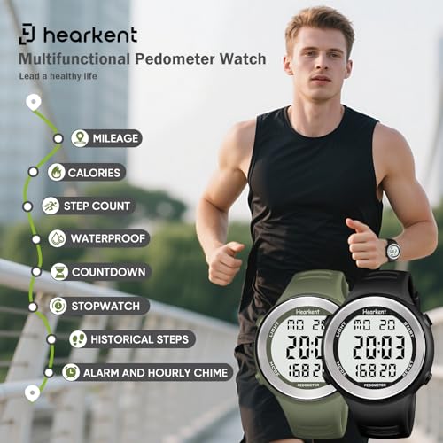 Hearkent 50M Waterproof Pedometer Watch No APP Fitness Tracker Watch - color: Green