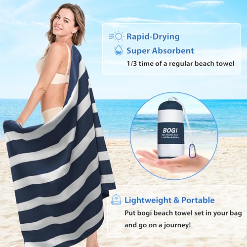 Microfiber Beach Towel Set, Quick Dry Beach Towel, Lightweight Absorbent Oversized Travel Towel, Sand Proof Compact Pool Towels for Travel Bath Beach Swim Gym Yoga（L 63''x31.5''） - color: Nblue