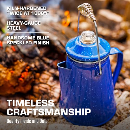 COLETTI Classic Enamel Set Coffee Percolator & Mugs — The Most Nostalgic Camping Coffee Pot, Now Modernized [Blue Enamel, 12 Cup Percolator Coffee Pot & Set of 4 Mugs] - color: Blue