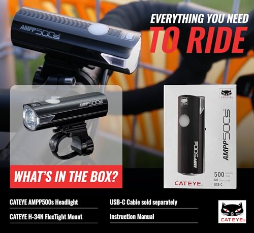 CATEYE AMPP USB Rechargeable Bike Light | Commuters, Road Cyclists & Mountain Bikers, Day & Night Riding Modes, IPX4 Waterproof, Tough & Durable - style: Ampp500s