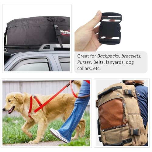 2 Set 1.5” Flat Dual Adjustable Plastic Buckles & Tri-glide Slides | Quick Side Release Buckles for Luggage Straps, Pet Collar, Backpack Repairing (Black, Fit For 1.5 Inch/38mm Webbing Straps)