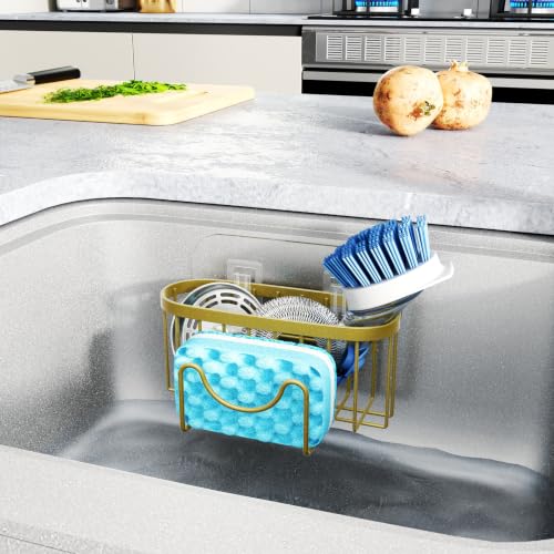 HapiRm Sponge Holder for Kitchen Sink - Unique M-Shaped Sink Caddy - color: Dark Gold, size: with M-shaped Holder
