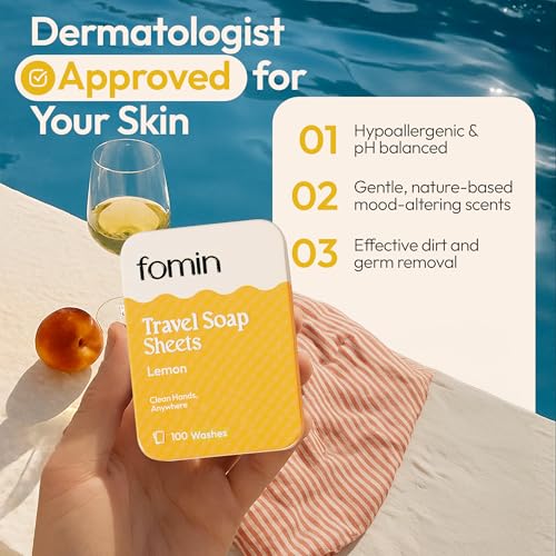 FOMIN - Paper Soap Sheets Tin for Traveling - 300 Sheets Lemon Portable Travel Hand Soap Sheet, Dissolvable Mini Camping Hand Soap for Hand Washing - color: Lemon Pack of 3