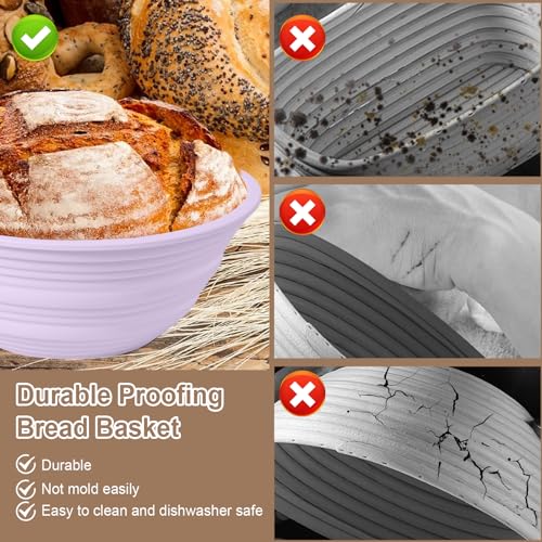 4Pcs Silicone Banneton Bread Proofing Baskets, 9" Collapsible Sourdough Bread Baking Supplies Non-Stick Round Dough Proofing Bowl Containers Oven Safe for Various Tastes Bread Making-BPA Free - size: 9" Round