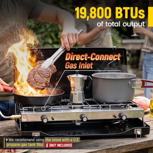 FineFlame Camping Stove, Propane Portable Camp Stove, 19800BTU-3 Burners - color: Black-3 burner-19800BTU