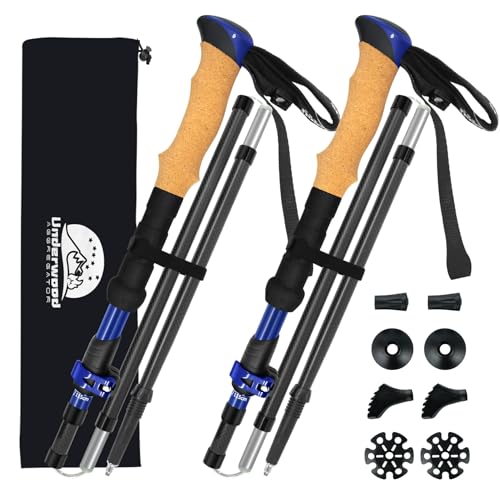 Carbon Fiber Trekking Poles, Lightweight Hiking Sticks with Cork Grip 2 Pcs - color: Blue