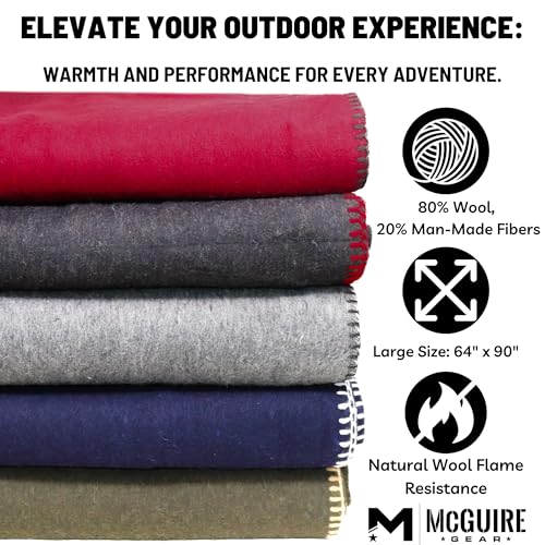 Heavy Duty Wool Blanket, Survival, Emergency, and First Aid Use – Mil-Spec, Fire Retardant, Durable Outdoor Wool Blankets for Camping. - Black, (64 x 90 inches) - color: Black