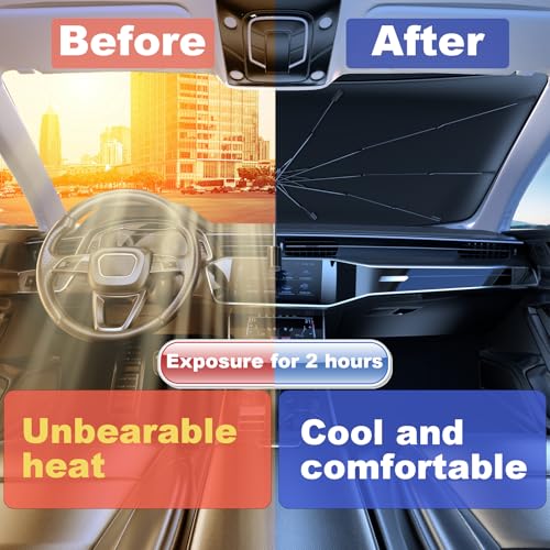 Windshield Sun Shade 2025 Car Accessories 100% Blackout Car Front Windsow Shades Umbrella Automotive Sun Visor Block Heat Insulation Protection (Black Eyes) - color: Black