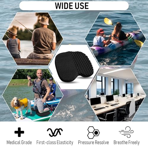 Kayak Seat Cushion, Thicken Anti Slip Waterproof Gel Kayak Seat, Portable Canoe Rowing Rubber Dinghy Pad for Stadium Sit in Kayak Inflatable Fishing Kayak Canoe Kayak Accessories - color: Black