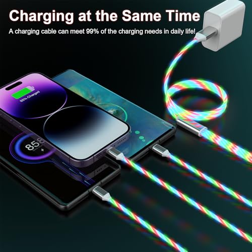 3-in-1 Light Up LED Flowing Lightning/Type C/Micro USB Car Glowing Charge Cable for iPhone,Colorful Multi RGB Car Charger Cord for Apple iPhone 14/13/12/11 Pro Max/XR/XS/SE,iPad/Android/Samsung-4FT - color: Multicolored