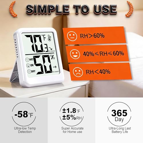 Room Thermometer Indoor Hygrometer Digital Humidity Meter - color: White - Upgraded Version, size: 1 - Pack