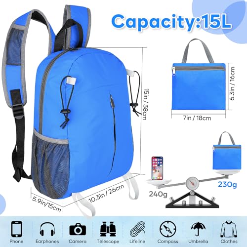 15L Lightweight Packable Hiking Daypack, Water Resistant Foldable Daypack for Travel Outdoor, Ultra Backpack for Men Women (Blue) - color: Blue